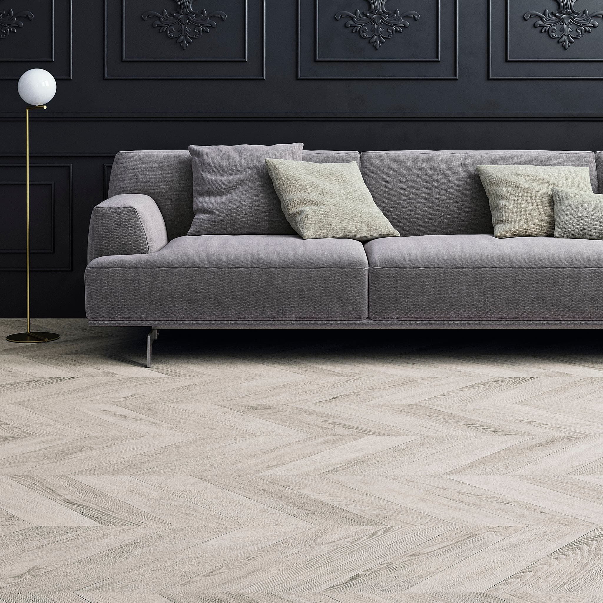 Ламінат Faus – Light Grey Chevron, артикул S180086, колекція Masterpieces.
