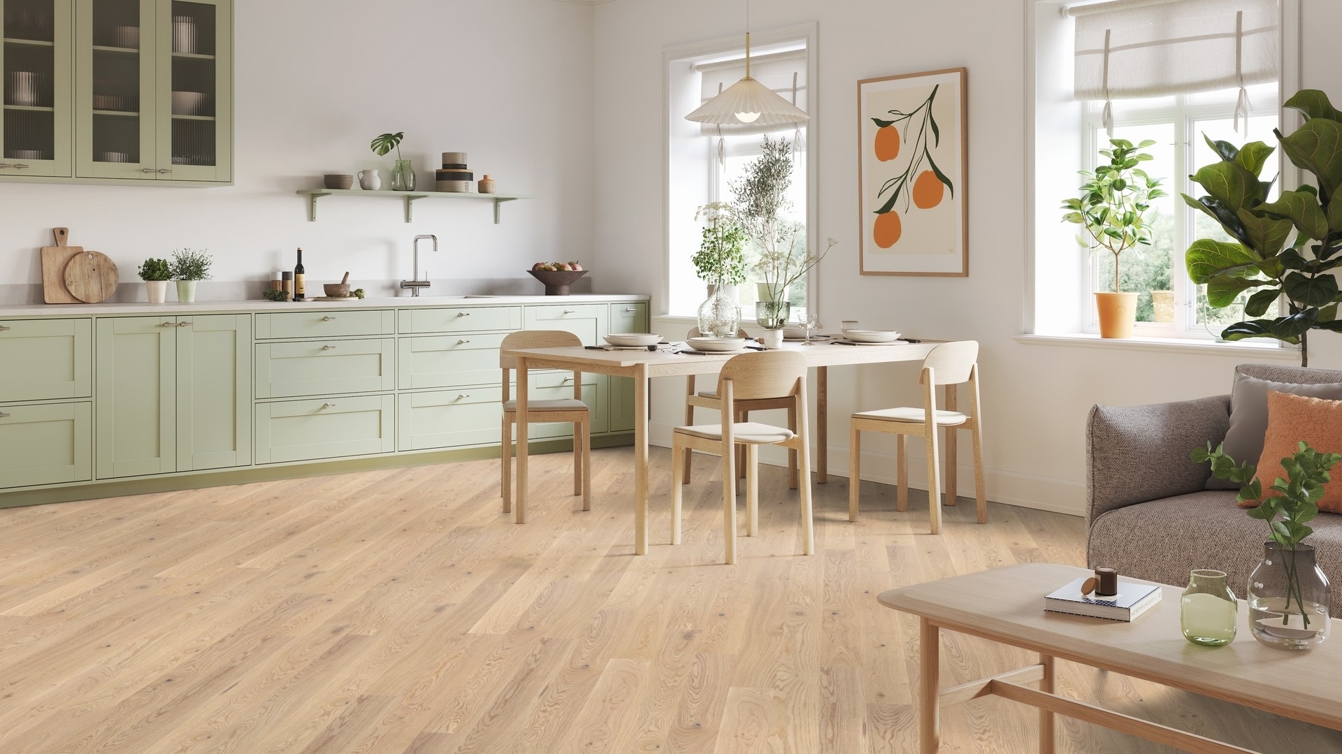Паркетна дошка Tarkett – Oak Cream White (1 Strip) артикул 41016001, колекція Shade Паркетна дошка Oak Cream White з колекції Shade — це витончене поєднання природної естетики дуба та легкого світлого тонування, яке надає інтер’єру м’якої елегантності. Односмуговий формат створює цілісну текстуру, а щіткована поверхня та двостороння міні-фаска підкреслюють натуральний характер деревини. Така підлога ідеально підходить для світлих інтер'єрів у скандинавському чи сучасному стилі, додаючи їм відчуття простору та гармонії. Виконання паркетної (інженерної) дошки: • Порода деревини: дуб (Quercus Robur / Petraea) • Тип візерунку: односмуговий (1 Strip) • Структура поверхні: щіткована • Фаска: двохстороння міні-фаска • Покриття поверхні: лак Proteco Natura — натуральний вигляд із надійним захистом • Конструкція: тришарова, середній і нижній шари — хвойна деревина • Система укладання: замкова система 2-lock • Формат дошки: 134 x 1850 мм • Товщина: 13 мм (з яких 2,5 мм — зносостійкий шар) • Кількість в упаковці: 1,98 м² (8 дощок) • Виробництво: Європа Унікальні властивості паркетної дошки Oak Cream White (1 Strip): ✅ Витончене світле тонування — ідеальне для світлих інтер'єрів ✅ Щіткована текстура — підкреслює природну структуру дуба ✅ Двостороння міні-фаска — додає глибини малюнку підлоги ✅ Лакове покриття Proteco Natura — захист і натуральний вигляд ✅ Стабільна тришарова конструкція — довговічність і надійність ✅ Підходить для укладання на систему теплої підлоги ✅ Висока якість європейського виробництва Паркетна дошка Tarkett, декор Oak Cream White (1 Strip) артикул 41016001 з колекції Shade — це чудове рішення для облаштування підлоги в інтер’єрах, де важливі світло, гармонія та природна краса. Такий варіант ідеально доповнить сучасні простори, створюючи теплу, світлу й водночас стриману атмосферу.