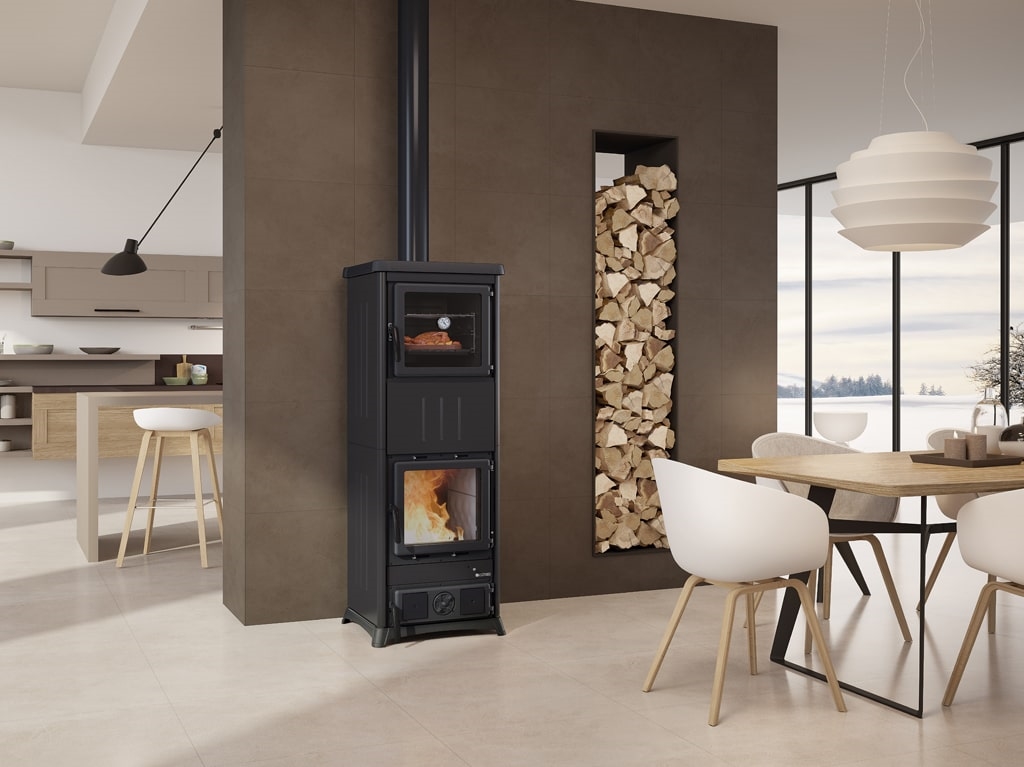 Камінна піч Nova Forno Steel ( Anthracite Black ). Виробництво La Nordica-Extraflame Італія.