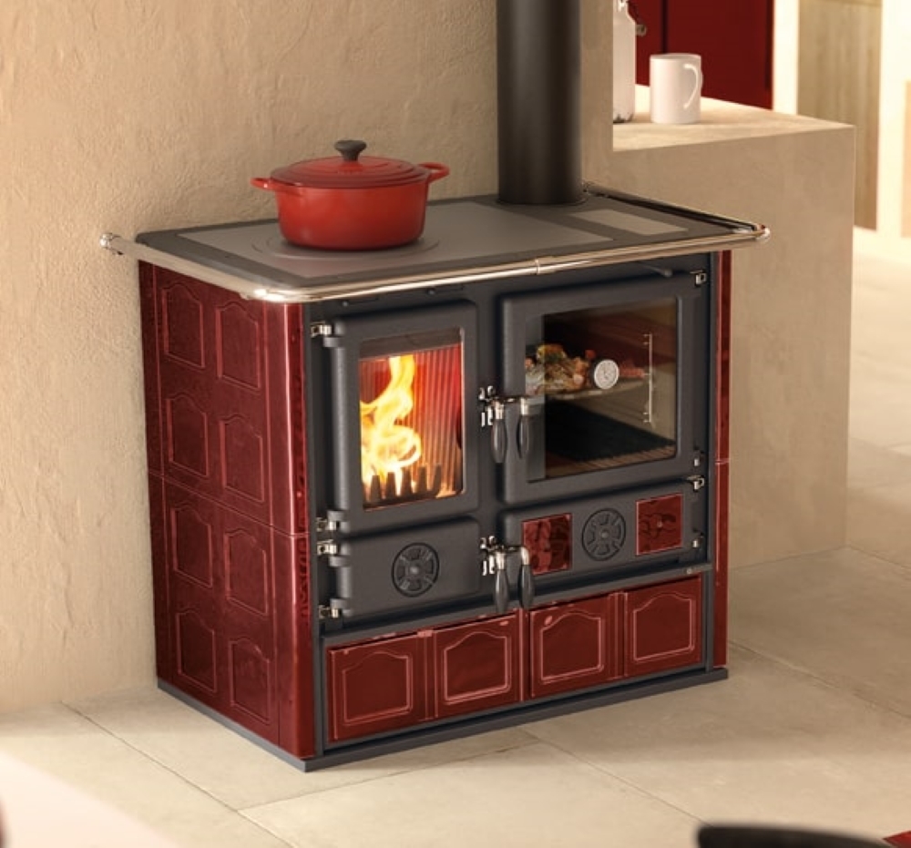 Камінна піч Rosa 4.0 Maiolica ( Bordeaux ). Виробництво La Nordica-Extraflame Італія.