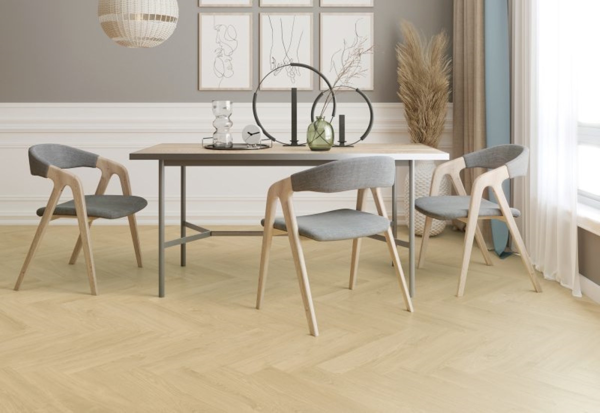 Вінілова підлога Classen - Ceramin – Cotton Oak Beige 65201, 33 клас, 2,5 мм., колекція Nuva Herringbone, виробництво Німеччина
