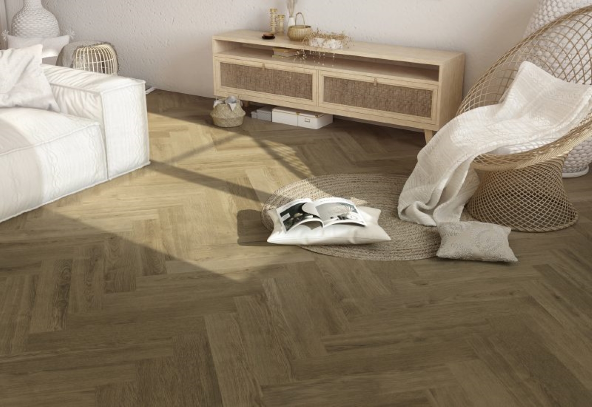 Вінілова підлога Classen - Ceramin – Soft Oak Mid Brown 65202, 33 клас, 2,5 мм., колекція Nuva Herringbone, виробництво Німеччина