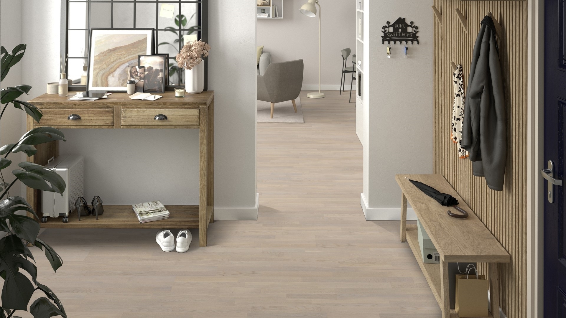 Паркетна дошка Tarkett – Oak Cotton White (3 Strip) артикул 8723926, колекція Shade