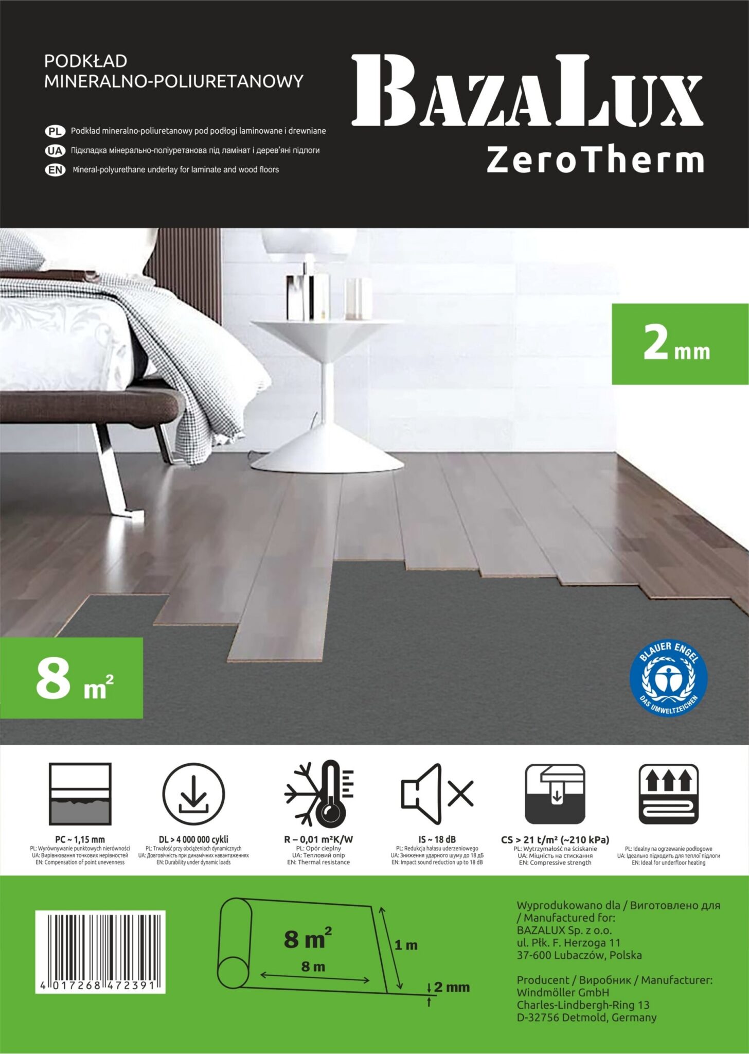 Мінерально-поліуретанова підкладка BazaLux ZeroTherm товщиною 2 мм